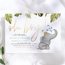 Åh Pojke Akvarell Elefant Baby Shower Stänkfest