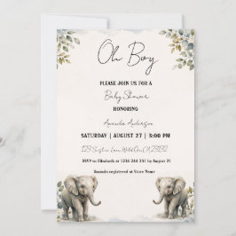 Åh Pojke Baby Elefant Akvarell Baby Shower Inbjudningar