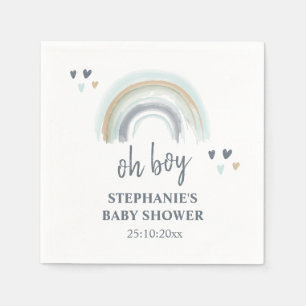 Åh Pojke Baby Shower Blå Boho Regnbåge Servetter
