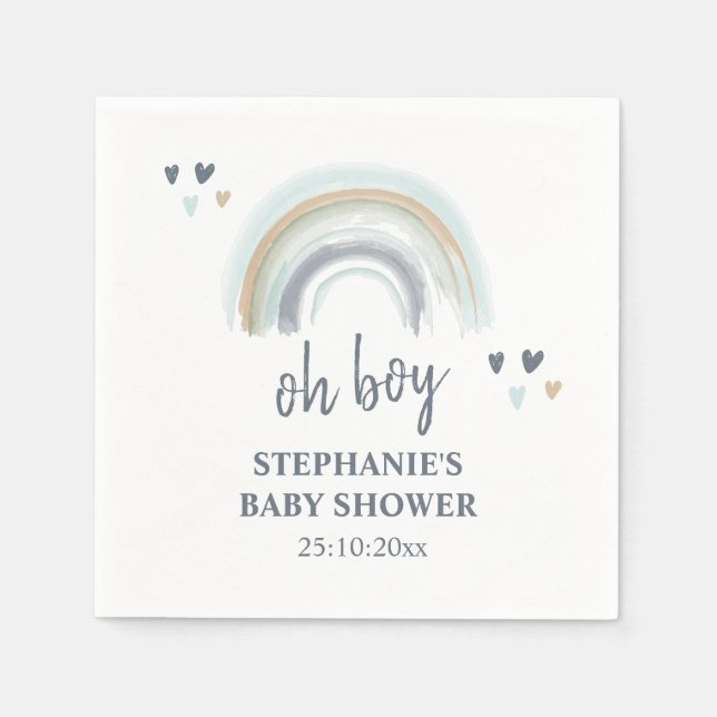 Åh Pojke Baby Shower Blå Boho Regnbåge Servetter (Framsidan)