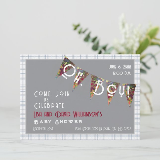 Åh, Pojke baby shower blå karott Bunting  Inbjudan (Stående Fram)