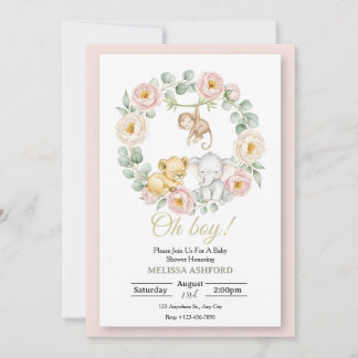 Åh pojke baby shower inbjudan | Safari djur