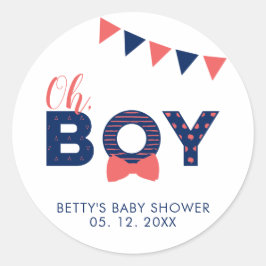 Åh Pojke Baby Shower | Party Favor Tack Sticker Runt Klistermärke