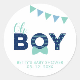 Åh pojke baby shower | Partygåva Tacksamhet Kliste Runt Klistermärke