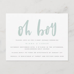 Åh pojke baby shower vykort. inbjudan vykort