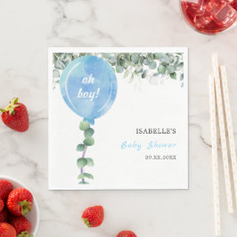 Åh pojke ballong grönska eukalyptus baby shower pappersservett