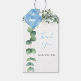 Åh pojke ballong grönska eukalyptus baby shower presentetikett