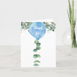Åh pojke ballong grönska eukalyptus baby shower tack kort
