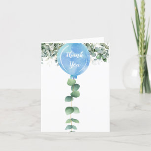 Åh pojke ballong grönska eukalyptus baby shower tack kort