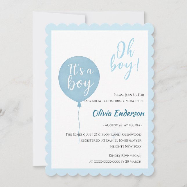 Åh pojke! Ballongbaby ska födas Inbjudan (Framsida)