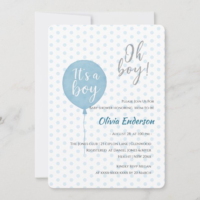 Åh pojke! Ballongbaby ska födas Inbjudan (Framsida)