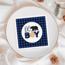 Åh pojke Björn blå Buffalo Rutig Baby Shower Pappersservett