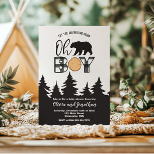 Åh pojke Björn Buffalo Plaid Baby Shower Inbjudningar