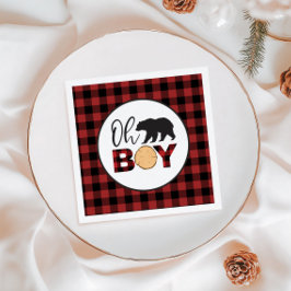 Åh Pojke Björn Buffalo Rutig Baby Shower Pappersservett