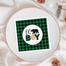 Åh pojke Björn grön Buffalo Rutig Baby Shower Pappersservett