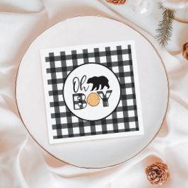 Åh pojke Björn svart Buffalo Randig Baby Shower Pappersservett
