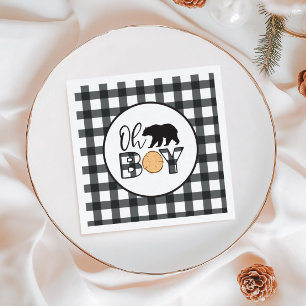 Åh pojke Björn svart Buffalo Randig Baby Shower Pappersservett
