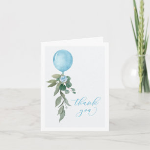 Åh pojke blå ballong grönska baby shower tack kort