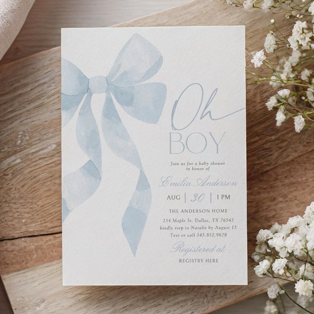 Åh pojke Blå Bow Baby Shower Inbjudningar (Skapare uppladdad)