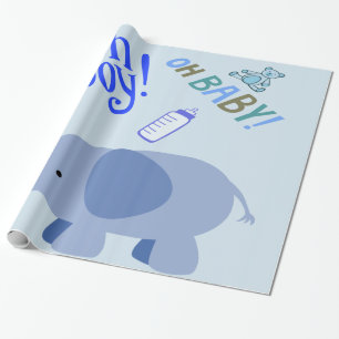 Åh pojke Blå Elefant Baby Shower Konst Presentpapper