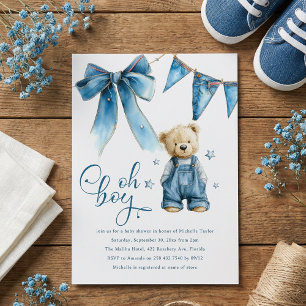 Åh pojke Blå jean bebis Denim bebis baby shower Inbjudningar