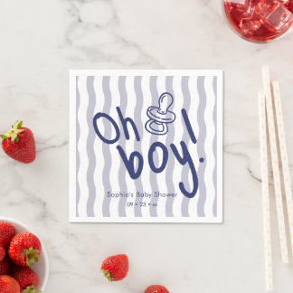 Åh pojke Blå vågiga ränder Baby Shower Pappersservett