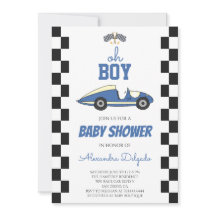 Åh pojke Blå Vintage racerbil Baby Shower