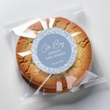 Åh pojke Blå vit Toile blommönster Baby Shower