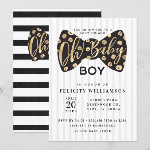Åh Pojke Black & Guld Bow Tie Baby Shower Card Inbjudningar