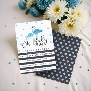 Åh Pojke Blue Flamingo Baby Shower-inbjudan Inbjudningar