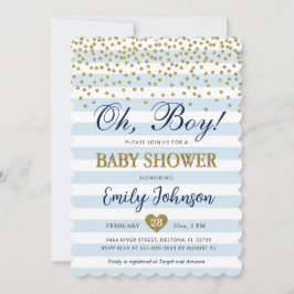 Åh Pojke Blue Guld Baby Shower-inbjudan för babykl Inbjudningar