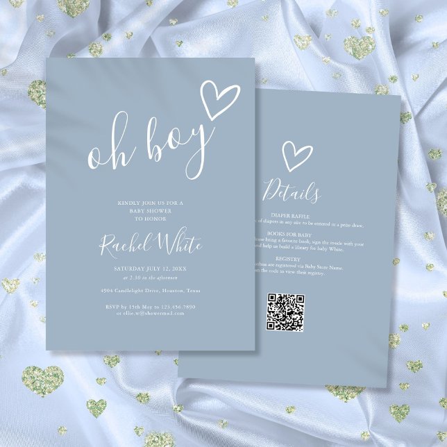 Åh Pojke Dusty Blue Allt-i-ett Bebis Shower Inbjudningar (Oh Boy Dusty Blue All In One Baby Shower Invitation)