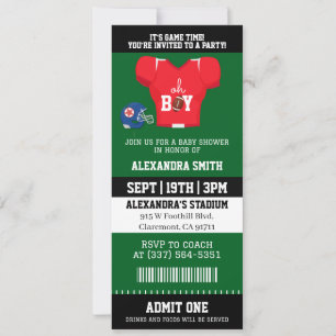 Åh Pojke Fotbollströja Biljett Baby Shower Inbjudningar