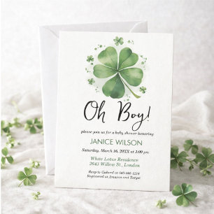 Åh Pojke Grön Shamrock St. Patricks Dag Babykalas Inbjudningar