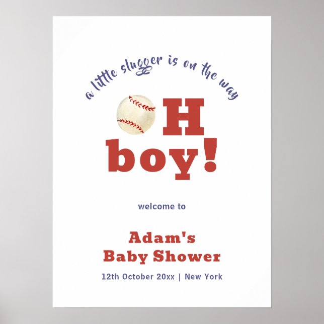 Åh pojke lilla Slugger Baseboll Baby Shower Välkom Poster (Framsidan)