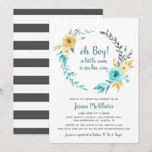 Åh Pojke Lille Man Baby Shower mörkgrå inbjudan