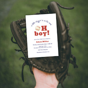 Åh Pojke Little Slugger Baseboll Sport Baby Shower Inbjudningar