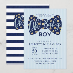 Åh Pojke Navy Bow Tie Baby Shower-inbjudan Inbjudningar