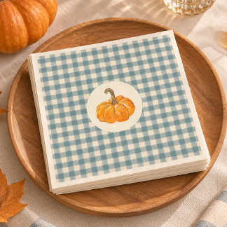 Åh pojke pumpa blå gingham vintage baby shower pappersservett