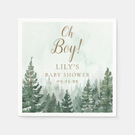 Åh Pojke Rustik Tall Skog Baby Shower Pappersservett
