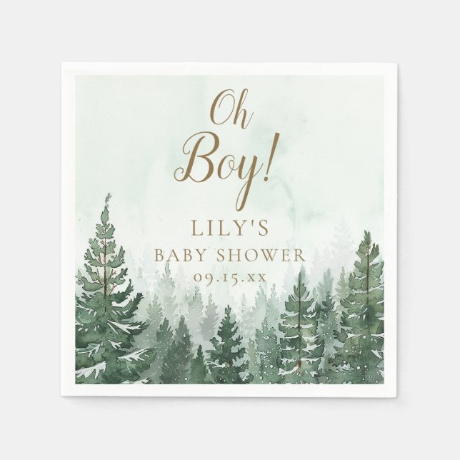 Åh Pojke Rustik Tall Skog Baby Shower Pappersservett (Framsidan)
