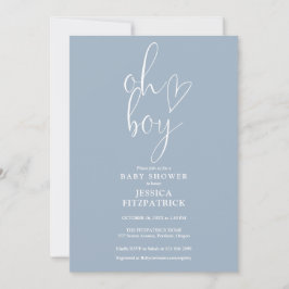 Åh Pojke Script Heart Dammig Blå Pojke Baby Shower Inbjudningar