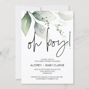Åh pojke Söt Baby Shower Party Grön Eucalyptus Inb Inbjudningar