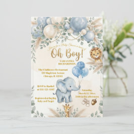 Åh pojke söt Safari djur grönska pojke baby shower Inbjudningar