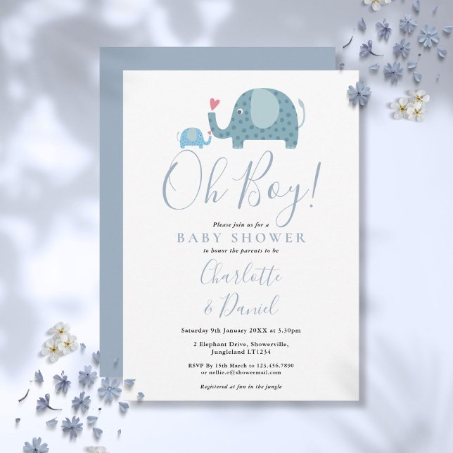 Åh Pojke Söta Elefanter Baby Shower Inbjudningar (Oh Boy Cute Elephants Baby Shower Invitation)