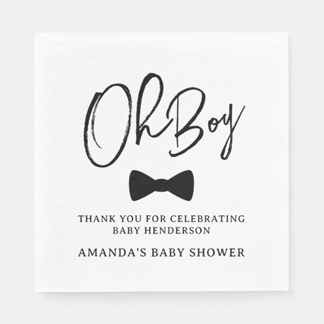Åh Pojke Svart Fluga Baby Shower Pappersservett (Framsidan)