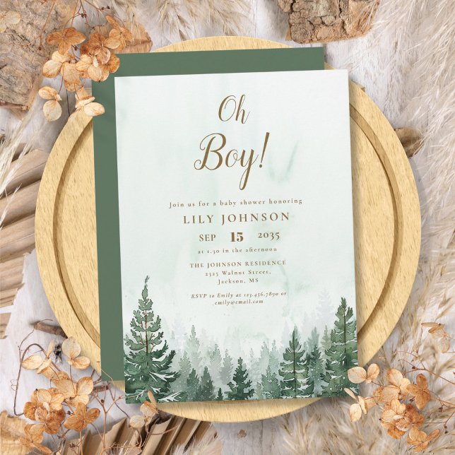 Åh Pojke Tallskogs Baby Shower Inbjudningar (Oh Boy Pine Tree Forest Baby Shower Invitation)