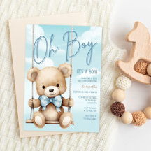 Åh pojke Teddybjörn Baby Shower Inbjudan Design