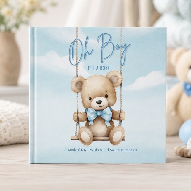 Åh Pojke Teddybjörn Baby Shower Minnen Gästböcker (Personalized teddy bear baby shower guestbook for capturing wishes, memories and messages.)