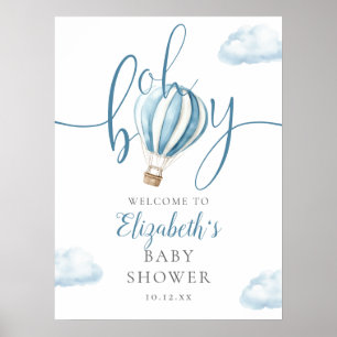 Åh Pojke Varm luft Ballong Baby Shower Välkomstsky Poster